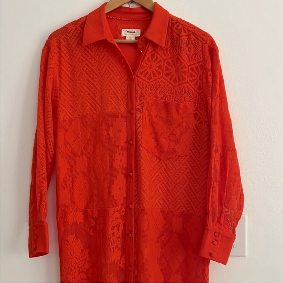 NWOT Anthropologie Maeve Long-Sleeve Collared Shirt Dress Coverup Red - Picture 6 of 16